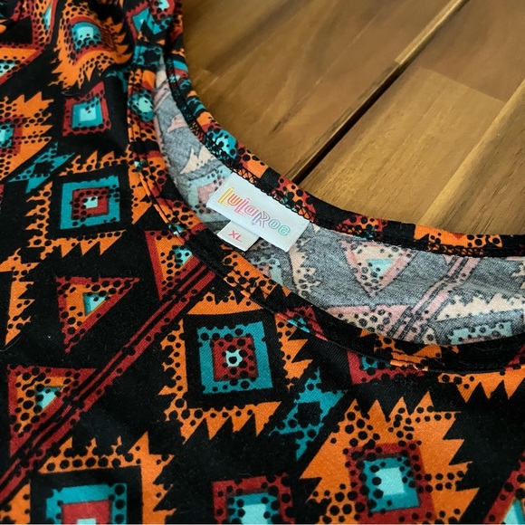 LulaRoe Aztec Tribal Carly Swing Dress Size XL Blue Teal Black Orange High-Low - Picture 3 of 6